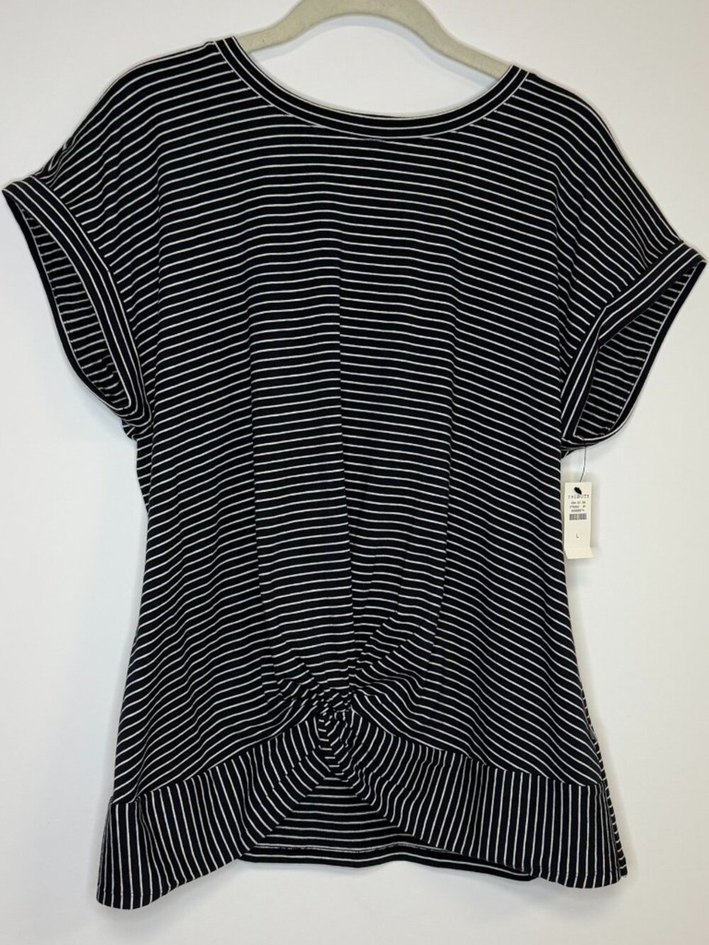 NWT Talbots Navy and White Twist-Knot Short Sleeve Tee - Size L